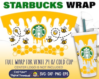 Honey Comb Starbucks Cup SVG • Seamless Wrap • Full Wrap Starbucks Venti 24oz • SVG Files For Cricut • Silhouette • DIY Warp, Cute Honey Bee