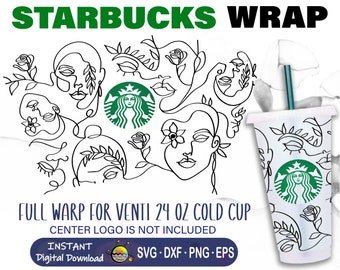 Strangers Starbucks Cup SVG • One Line Drawing Seamless Wrap • Full Wrap Starbucks Venti 24oz • SVG Files For Cricut • Silhouette • Abstract