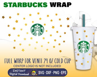 Stars Pattern SVG • Starbucks Cup SVG • Seamless Wrap • Full Wrap Starbucks Venti 24oz • Files For Cricut • Silhouette • EPS • Random Stars