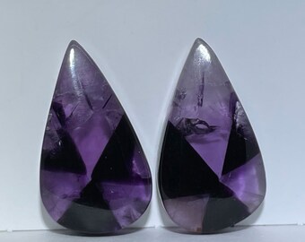 Unique Color Zoned Amethyst Crystals from Brazil - Teardrop Shaped Cabochon