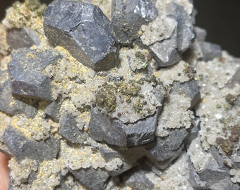 Galena Crystals with Calcite and Chalcopyrite from the Brushy Creek Mine in Missouri