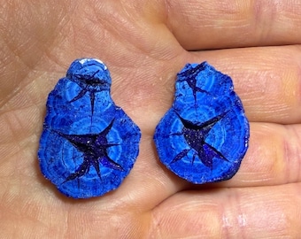 Vibrant Blue Crystallized Azurite Geode Pair