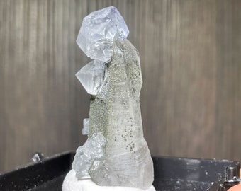 Fluorite on quartz from China - Thumbnail Specimen Mounted in Perky Box