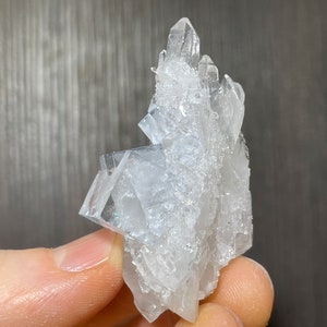 Aesthetic Light blue Fluorite Crystals on Quartz from the Yaogangxian Mine in China