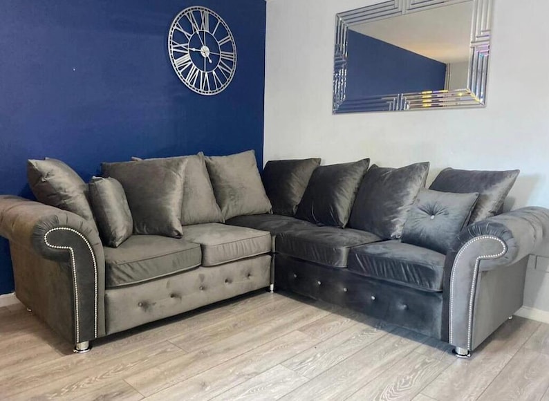 Zoey Plush Corner Sofa Greybutton Arms Etsy UK