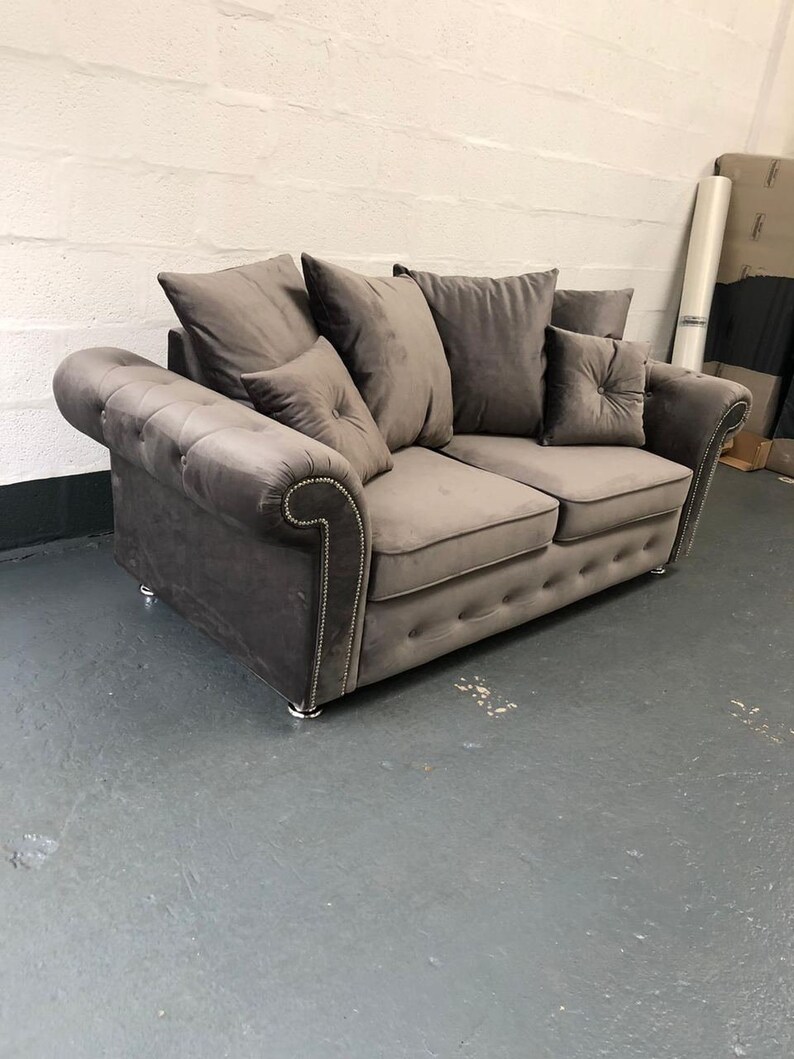 Zoey Plush Corner Sofa Greybutton Arms Etsy UK