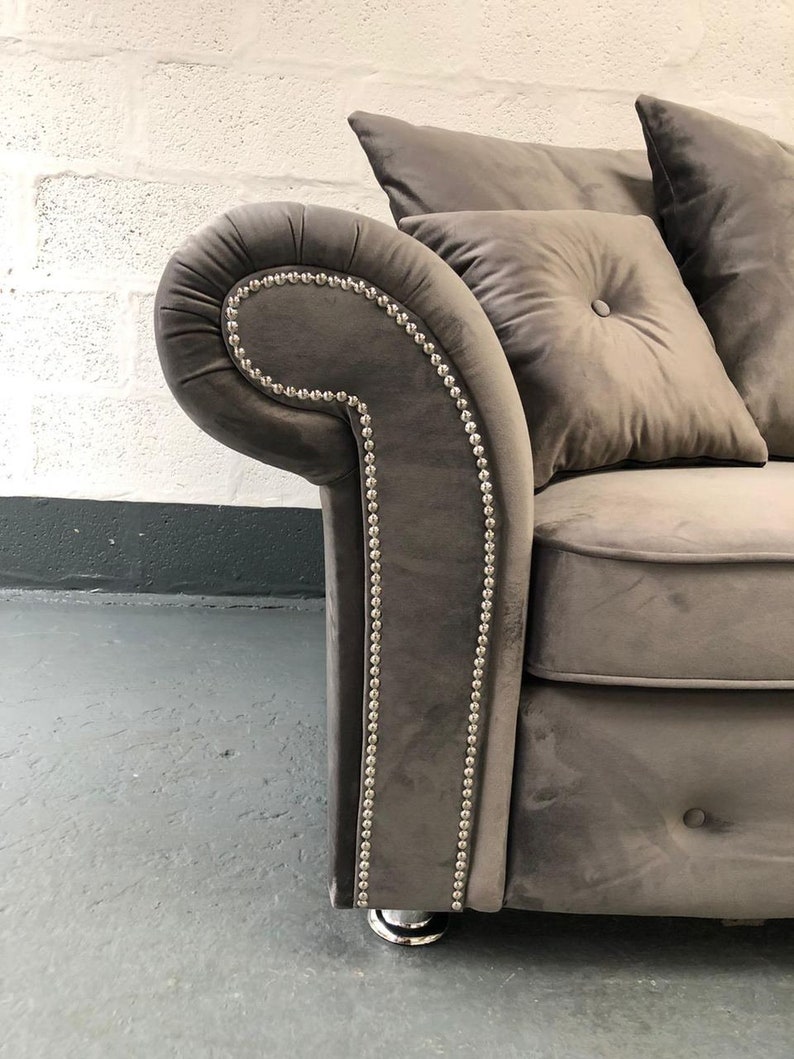 Zoey Plush Corner Sofa Greybutton Arms Etsy UK