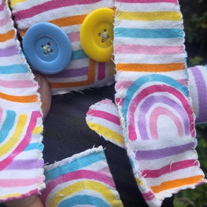 Hand-stitched Plush Robot Doll: Unique Rag Doll with autumn fox print, Buttons