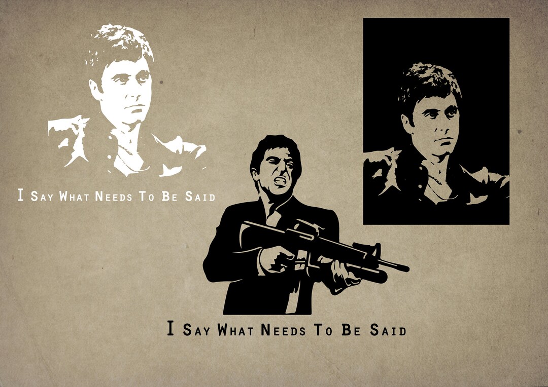 6 Digital SVG PNG JPG Tony Montana Silhouette, Vector, Clipart, Instant Download. T Shirt Design
