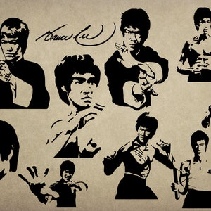 10 SVG Digital PNG JPG Bruce Lee, silhueta, vetor, clipart, download instantâneo. Fãs de Bruce Lee em artes marciais, design de camiseta
