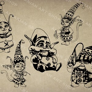 5 Instant Digital SVG PNG JPG A silhueta dos Elfos de Natal, vetor, clipart, download instantâneo. Decoração de arte de parede