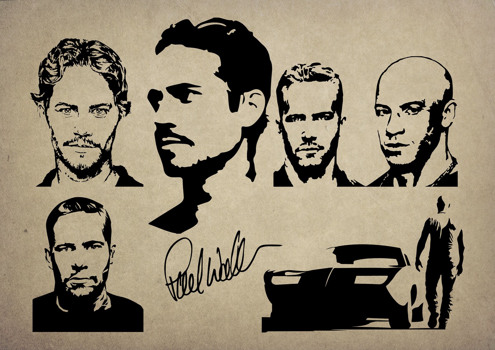6 Digital SVG PNG JPG Paul Walker silhouette vector | Etsy