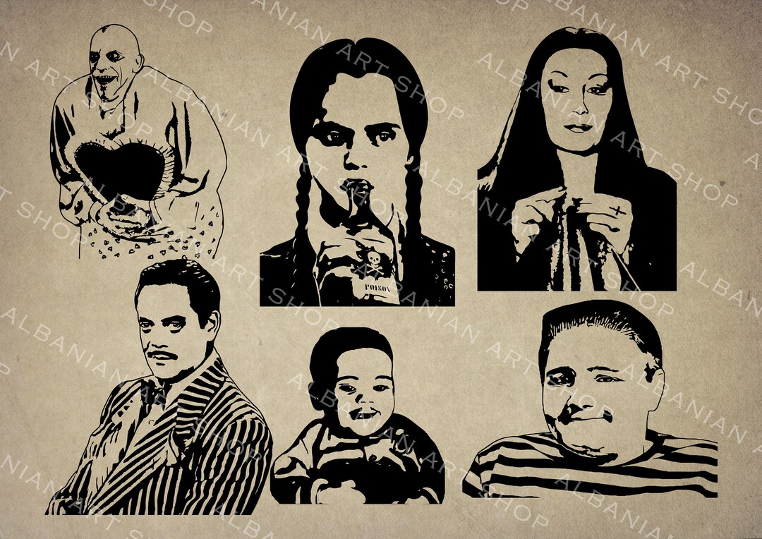 6 Digital SVG PNG JPG the Addams Family Silhouette, Vector, Clipart