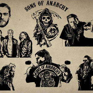 8 siluetas digitales SVG PNG JPG de Ch@rlie Hunn@m, vector, clipart, descarga instantánea, diseño de camiseta, decoración de arte de pared, Sons of Anarchy