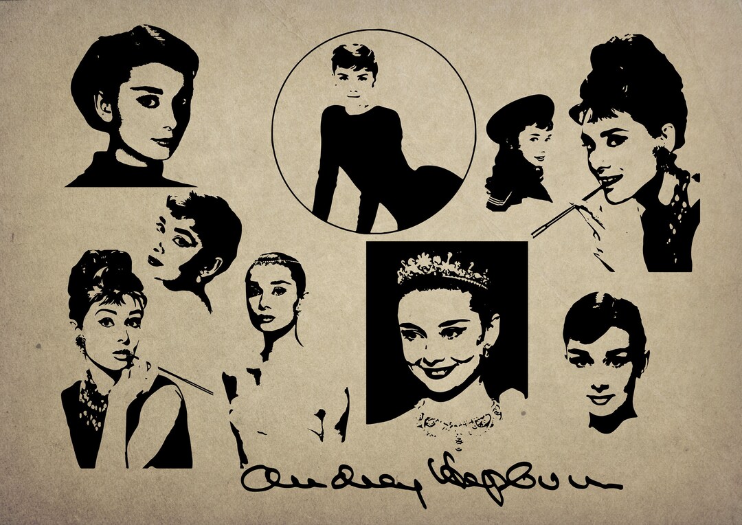 10 Digital SVG PNG JPG Audrey Hepburn Silhouette, Vector, Clipart ...