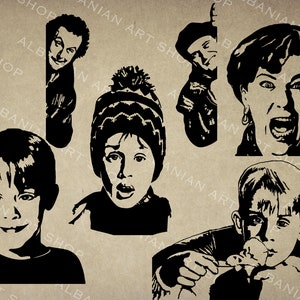 4 Instant Digital SVG PNG JPG Home Alone Silhouette, Vektor, Clipart, sofortiger Download. Wand Kunst Dekor