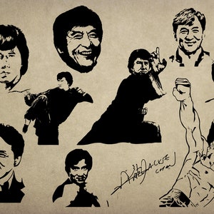 10 digitale SVG PNG JPG J@ckie Ch@n - Silhouette, Vektor, Clipart, sofortiger Download. Martial Arts J@ckie Ch@n Fans, T-Shirt Design