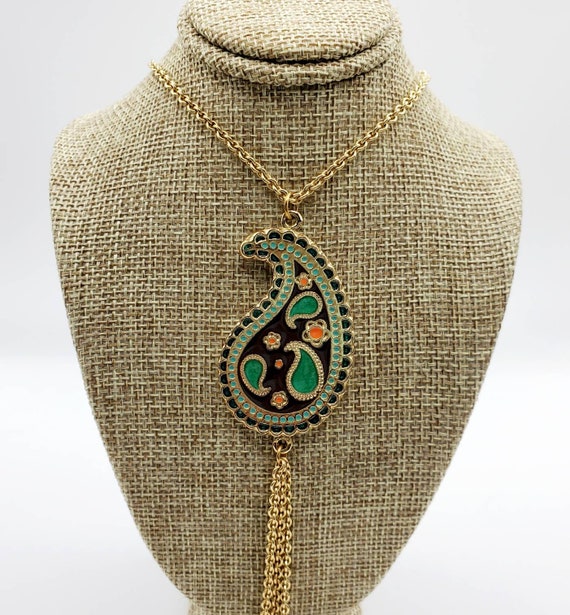 Signed ETTIKA Gold Tone Necklace with Paisley Tas… - image 8