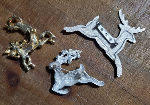 Set of 3 Reindeer Brooches Pins Holiday Christmas… - image 9