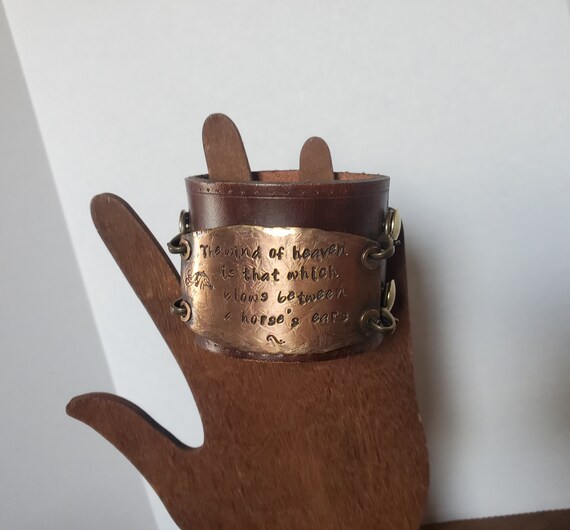Leather Cuff Bracelet with Copper Plate Horse Quo… - image 2