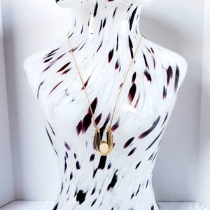 Vintage MONET Gold Tone Ivory Enamel Pendant Necklace
