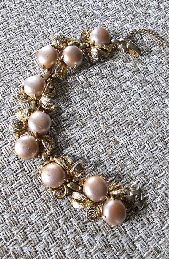 Vintage Schiaparelli Pale Pink Faux Pearl Gold Ton