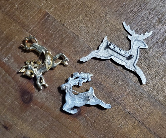 Set of 3 Reindeer Brooches Pins Holiday Christmas… - image 8