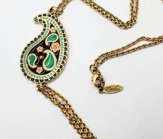 Signed ETTIKA Gold Tone Necklace with Paisley Tas… - image 6