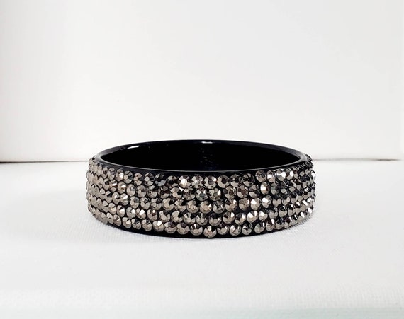 Black Plastic Silver Studded Bangle Bracelet - image 3