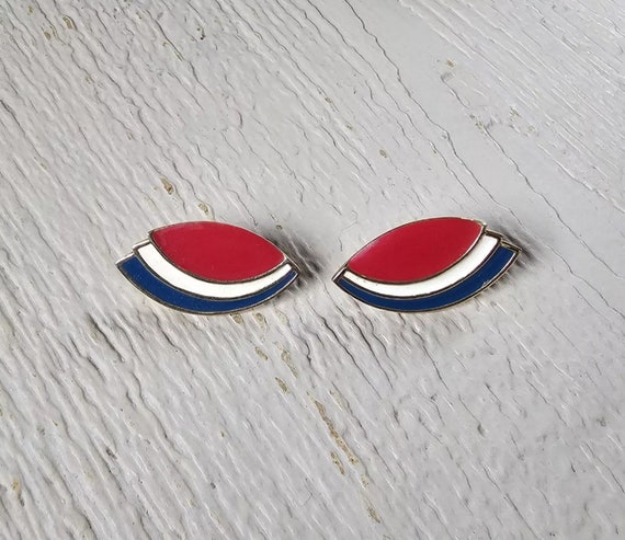 Vintage MONET Red White Blue Enamel Clip-on Stud … - image 3