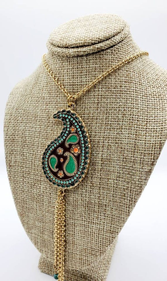 Signed ETTIKA Gold Tone Necklace with Paisley Tas… - image 4