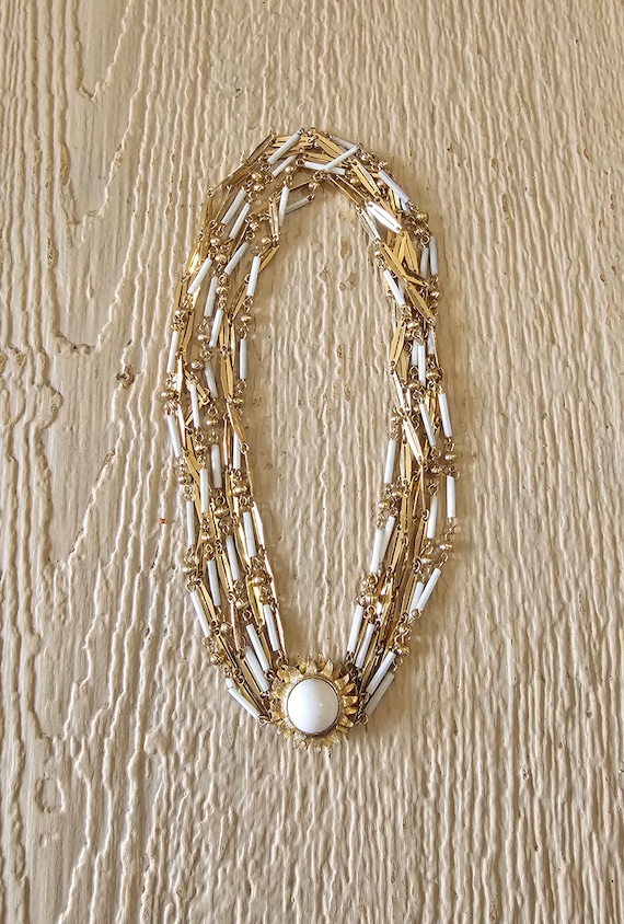 Vintage White and Gold Tone Multistrand Statement 