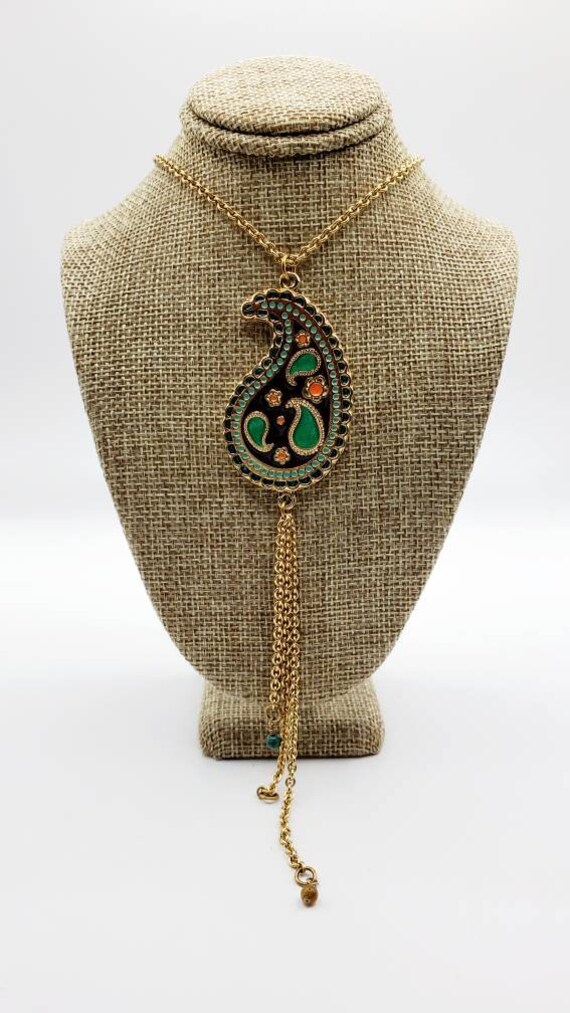 Signed ETTIKA Gold Tone Necklace with Paisley Tas… - image 2