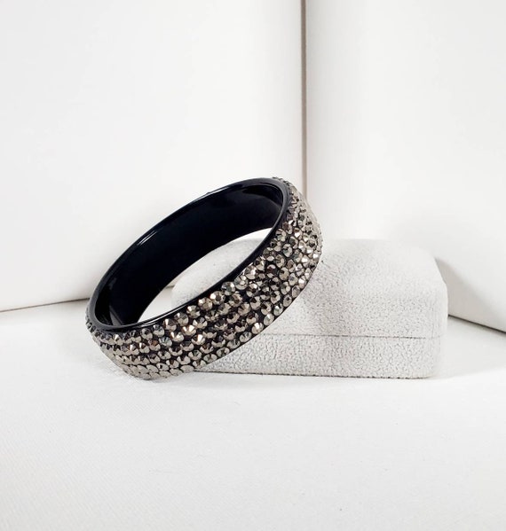 Black Plastic Silver Studded Bangle Bracelet - image 7