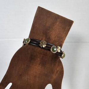 Lucky Brand Bracelet, Gold Tone Jade Stone Woven Leather Bracelet
