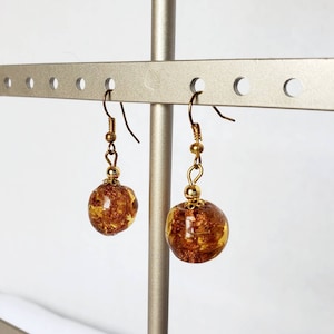 Beautiful Amber Glass Bead Dangle Earrings