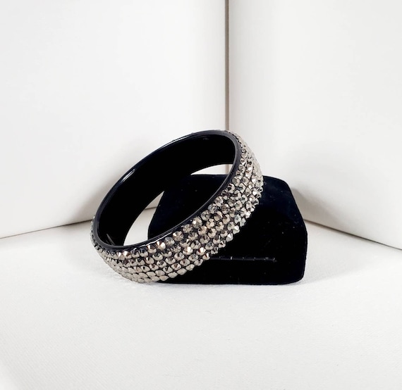 Black Plastic Silver Studded Bangle Bracelet - image 1
