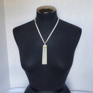 Vintage Crown Trifari White Chain Double Strand Tassel Necklace