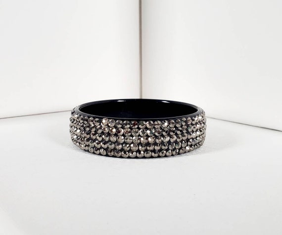Black Plastic Silver Studded Bangle Bracelet - image 2