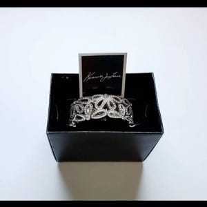 Vintage Kenneth Jay Lane Floral Hinge Watch Silver Tone Bracelet