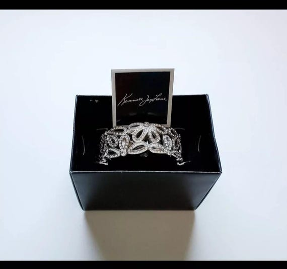 Vintage Kenneth Jay Lane Floral Hinge Watch Silver Tone Bracelet