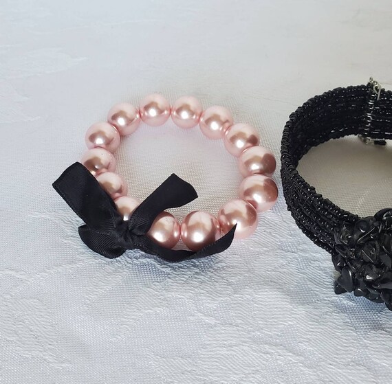 Cute Black and Pink Beaded Adjustable Bracelet Duo - image 5