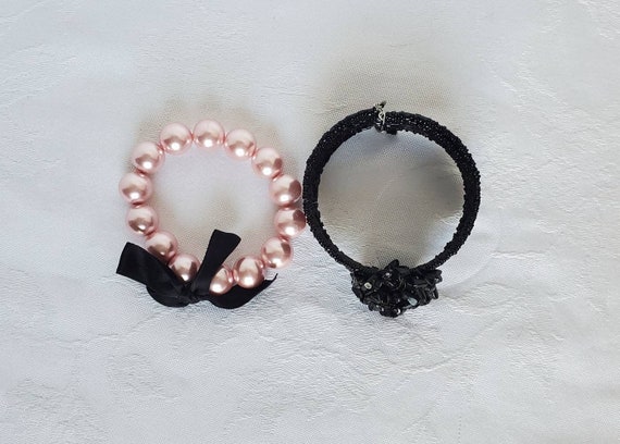 Cute Black and Pink Beaded Adjustable Bracelet Duo - image 4