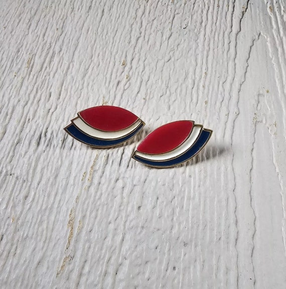 Vintage MONET Red White Blue Enamel Clip-on Stud … - image 5