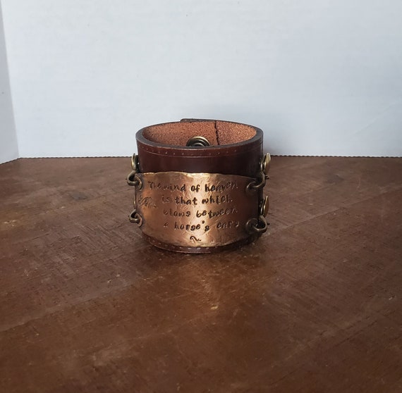 Leather Cuff Bracelet with Copper Plate Horse Quo… - image 5