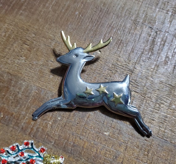 Set of 3 Reindeer Brooches Pins Holiday Christmas… - image 5