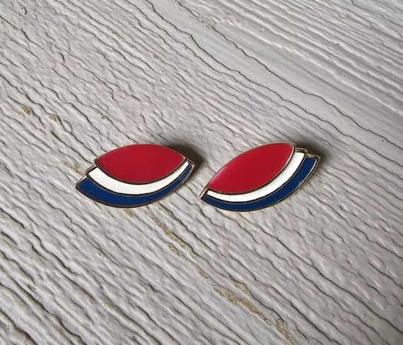 Vintage MONET Red White Blue Enamel Clip-on Stud … - image 1