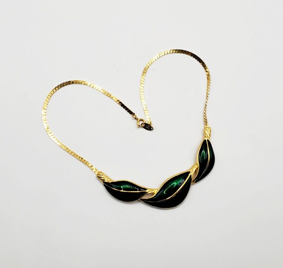 Stunning Signed TRIFARI Green Enamel and Gold Ton… - image 10