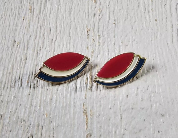 Vintage MONET Red White Blue Enamel Clip-on Stud … - image 4