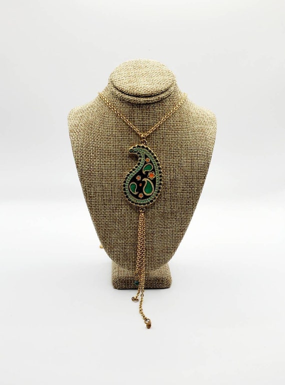 Signed ETTIKA Gold Tone Necklace with Paisley Tas… - image 1